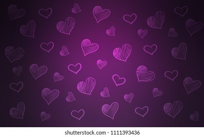 Dark Pink vector cover with Shining hearts. Glitter abstract illustration with colorful hearts in romantic style. Pattern for marriage gifts, congratulations.