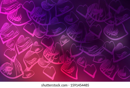 Dark Pink vector cover with Shining hearts. Decorative shining illustration with hearts on abstract template. Beautiful design for your business advert of anniversary.