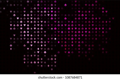 Dark Pink vector cover with symbols of gamble. Colorful gradient with signs of hearts, spades, clubs, diamonds. Design for ad, poster, banner of gambling websites.
