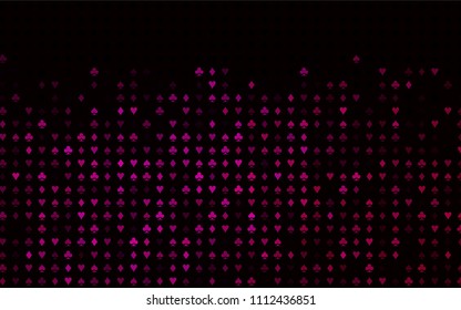 Dark Pink vector cover with symbols of gamble. Glitter abstract sketch with isolated symbols of playing cards. Pattern for booklets, leaflets of gambling houses.