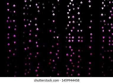Dark Pink vector cover with symbols of gamble. Colored illustration with hearts, spades, clubs, diamonds. Pattern for booklets, leaflets of gambling houses.