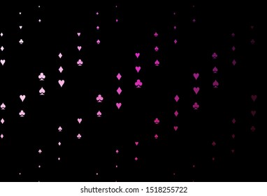 Dark Pink vector cover with symbols of gamble. Colorful gradient with signs of hearts, spades, clubs, diamonds. Smart design for your business advert of casinos.