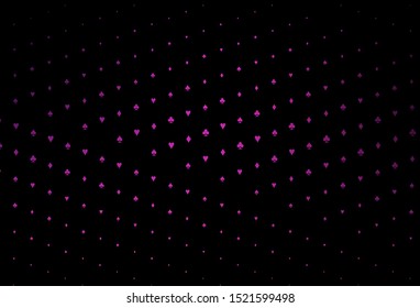 Dark Pink vector cover with symbols of gamble. Shining illustration with hearts, spades, clubs, diamonds. Design for ad, poster, banner of gambling websites.