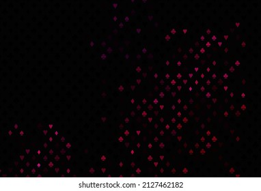 Dunkelrosa Vektorgrafik mit Symbolen des Spiels. Unscharfes dekoratives Design von Herzen, Pik, Clubs, Diamanten. Muster für Werbung für Partys, Events in Vegas.