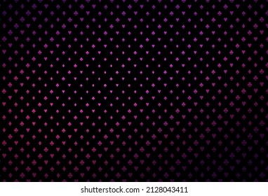 Dark pink vector cover with symbols of gamble. Colored illustration with hearts, spades, clubs, diamonds. Template for business cards of casinos.
