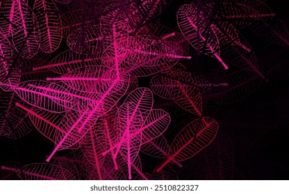 Fondo de doodle de Vector rosa oscuro con hojas. Doodle ilustración de hojas en estilo Origami con gradiente. Diseño pintado a mano para el Web, envoltura.