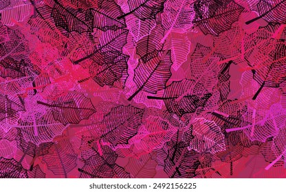 Dark Pink vector doodle layout with leaves. Decorative illustration with doodles on abstract template. Brand new design for your business.