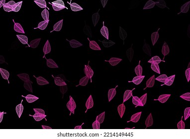 Dark Pink vector doodle template. Glitter abstract illustration with leaves. The textured pattern for website.