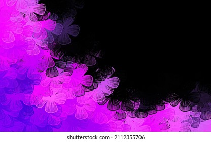 Dark Pink vector elegant background with trees, branches. Colorful illustration in doodle style with flowers. The best design for your business.