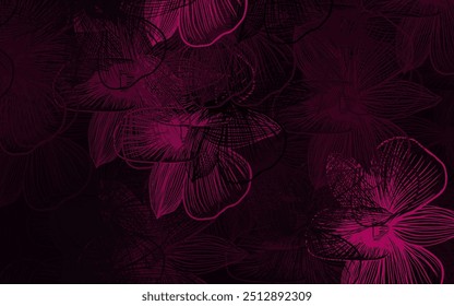 Dark Pink vector elegant template with flowers. Sketchy doodle flowers on white background. Hand painted design for web, wrapping.