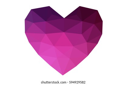 Dark Pink vector greeting Card Happy Valentine's Day. Lettering with hearts on the white polygonal background. Colored triangular illustration for your business.