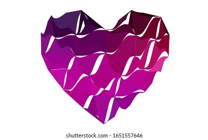 Dark Pink vector heart isolated on white background. Geometric rumpled triangular low poly origami style gradient graphic illustration. Polygonal design for your business.