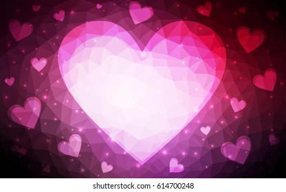 Dark Pink vector heart isolated on white background. Geometric rumpled triangular low poly origami style gradient graphic illustration. Polygonal design for your business.