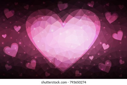 Dark Pink vector heart isolated on white background. Geometric rumpled triangular low poly origami style gradient graphic illustration. Polygonal design for your business.