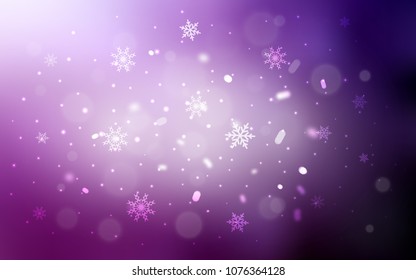 Dark Pink vector layout with bright snowflakes. Snow on blurred abstract background with gradient. The template can be used as a new year background.