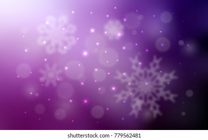 Dark Pink vector layout with bright snowflakes. Decorative shining illustration with snow on abstract template. The template can be used as a new year background.