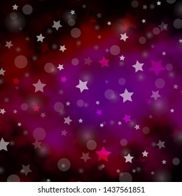 Dark Pink vector layout with circles, stars. Colorful disks, stars on simple gradient background. Pattern for trendy fabric, wallpapers.