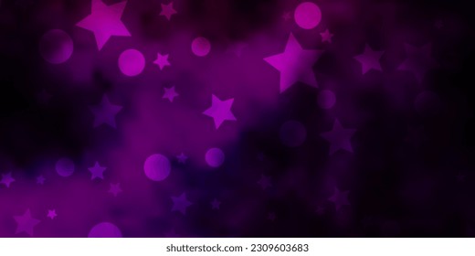 Dark Pink vector layout with circles, stars. Glitter abstract illustration with colorful drops, stars. Pattern for design of fabric, wallpapers.
