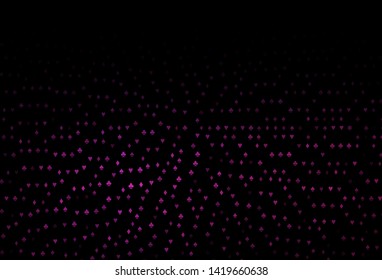 Dark Pink vector layout with elements of cards. Glitter abstract sketch with isolated symbols of playing cards. Pattern for ads of parties, events in Vegas.