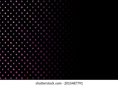 Dark pink vector layout with elements of cards. Colorful gradient with signs of hearts, spades, clubs, diamonds. Pattern for ads of parties, events in Vegas.