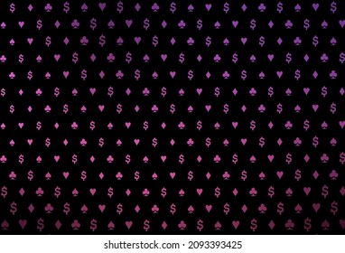 Dark pink vector layout with elements of cards. Glitter abstract sketch with isolated symbols of playing cards. Pattern for ads of parties, events in Vegas.