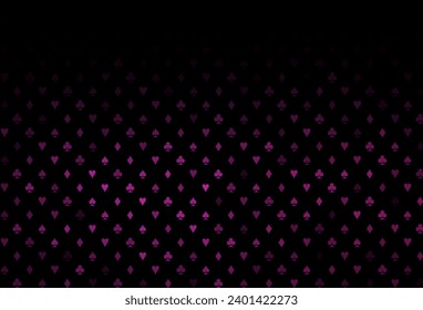 Dark pink vector layout with elements of cards. Shining illustration with hearts, spades, clubs, diamonds. Smart design for your business advert of casinos.
