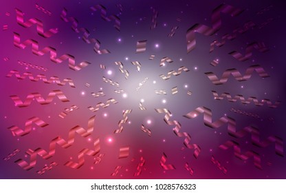 Dark Pink vector layout with festival confetti. Decorative shining illustration with ribbons on abstract template. The template can be used as a background for postcards.