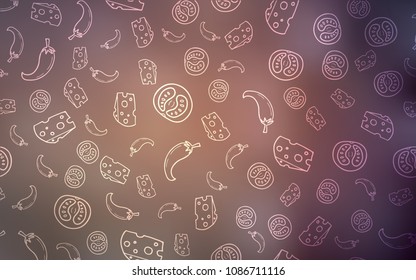 Dark Pink vector layout with restaurant food. Illustration with set of fresh food in doodle style. Template for meal cooking in kitchen.