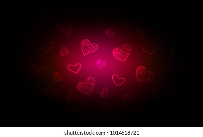 Dark Pink vector layout with sweet hearts. Decorative shining illustration with hearts on abstract template. Pattern can be used for valentine's ad, booklets.