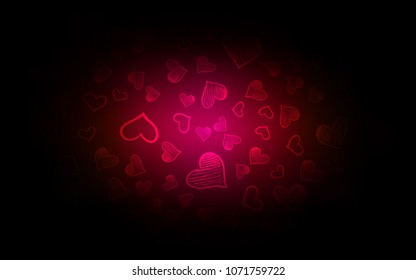 Dark Pink vector layout with sweet hearts. Glitter abstract illustration with colorful hearts in romantic style. Pattern can be used for valentine's ad, booklets.