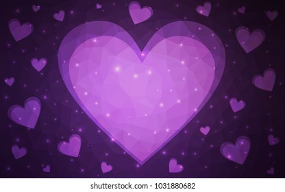 Dark Pink vector love background with heart. Paper note. Valentine's greeting polygonal card. Triangular illustration for your business. Stock template for your design.