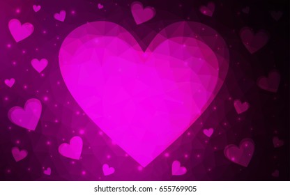 Dark Pink vector love background with heart. Paper note. Valentine's greeting polygonal card. Triangular illustration for your business. Stock template for your design.
