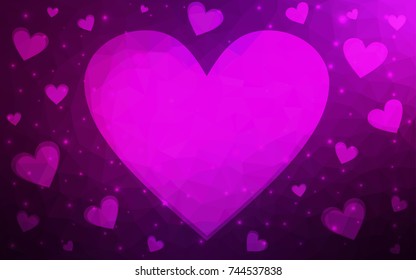 Dark Pink vector love background with heart. Paper note. Valentine's greeting polygonal card. Triangular illustration for your business. Stock template for your design.
