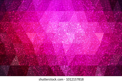 Dark Pink vector low poly crystal background with snowflakes. Polygon christmas design pattern . Low poly illustration of New Year celebration.