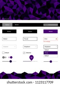 Dark Pink vector Material Design Kit with lines. Ui Ux kit with colorful polygonal background in its header. This sample is for your website.