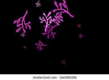 Dark Pink vector natural background with branches. Glitter abstract illustration with leaves and branches. Colorful pattern for kid's books.