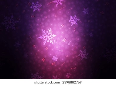 Dark Pink vector pattern in Christmas style. Colorful illustration with snow and new year Xmas balls. Smart design for promotion of university.