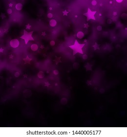 Dark Pink vector pattern with circles, stars. Abstract illustration with colorful spots, stars. Design for wallpaper, fabric makers.