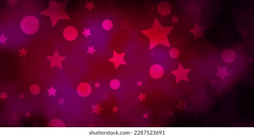 Dark Pink vector pattern with circles, stars. Colorful illustration with gradient dots, stars. Template for business cards, websites.