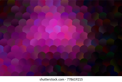 Dark Pink vector pattern with colored spheres. Geometric sample of repeating circles on white background in halftone style.