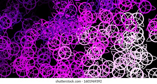 Dark Pink vector pattern with magic elements. Colorful mystic symbols with a gradient in ancient style. Simple design for occult depiction.
