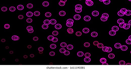 Dark Pink vector pattern with magic elements. Illustration with magical signs of spiritual power. Design for magic, spiritual events.