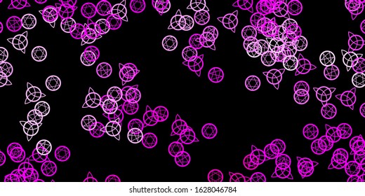 Dark Pink vector pattern with magic elements. Colorful vintage illustration with gradient alchemy shapes. Design for magic, spiritual events.