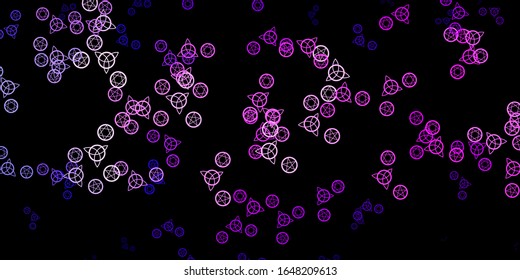 Dark Pink vector pattern with magic elements. Colorful mystic symbols with a gradient in ancient style. Best design halloween events.