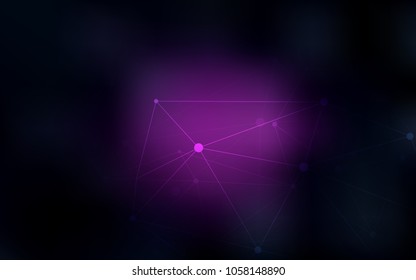 Dark Pink vector pattern with spheres, triangles. Design with connection of dots and lines on colorful background. Pattern can be used for futuristic ad, booklets.