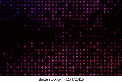 Dark Pink vector pattern with symbol of cards. Illustration with set of hearts, spades, clubs, diamonds. Pattern for ads of parties, events in Vegas.