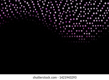 Dark Pink vector pattern with symbol of cards. Shining illustration with hearts, spades, clubs, diamonds. Design for ad, poster, banner of gambling websites.