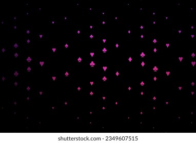 Dark Pink vector pattern with symbol of cards. Colored illustration with hearts, spades, clubs, diamonds. Pattern for booklets, leaflets of gambling houses.