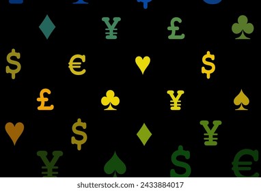 Dark pink vector pattern with symbol of cards. Blurred decorative design of hearts, spades, clubs, diamonds. Pattern for ads of parties, events in Vegas.