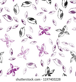 Dark Pink vector seamless abstract design with leaves. Glitter abstract illustration with doodles and leaves. Pattern for design of window blinds, curtains.